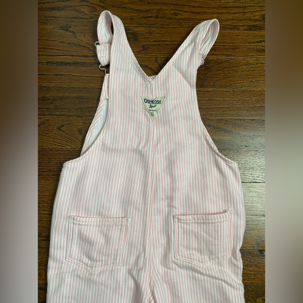 OshKosh B'gosh- toddler girl Overalls 4T pink stripe spring summer pinstripe - Picture 11 of 16